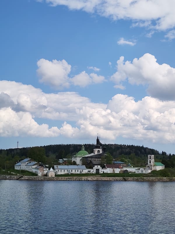 Kirillo-Belozersky Monastery viewed across water in Goritsy, Russia