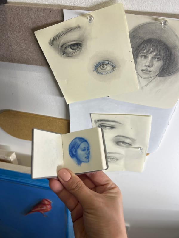 Art studio tour featuring paintings, sketches, sculptures and gaming