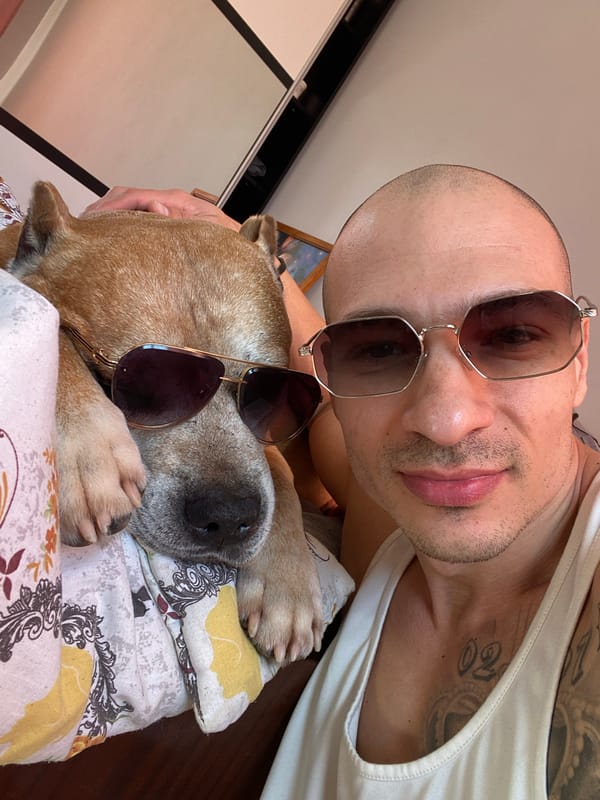 Man Takes Selfie with Dog in Pleven, Bulgaria