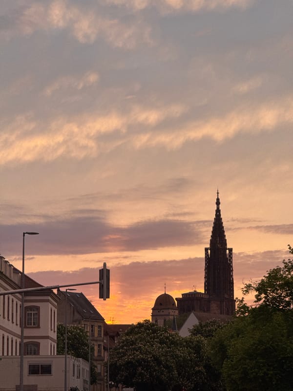 Sunset views of Strasbourg cathedral and streets captured