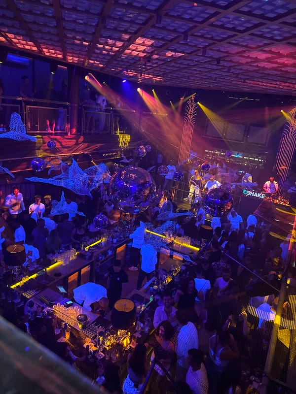 Late-night club scene in Sofia, inside and out