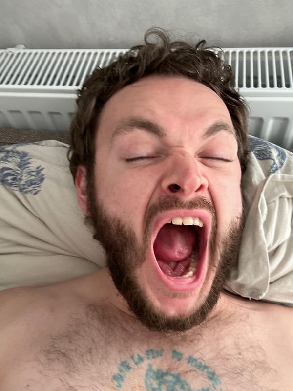 Man captured mid-yawn in overhead photograph in Novoe Devyatkino