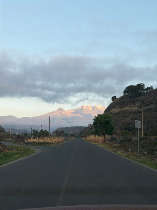 Road to mountains photographed in Santiago Xalitzintla, Mexico