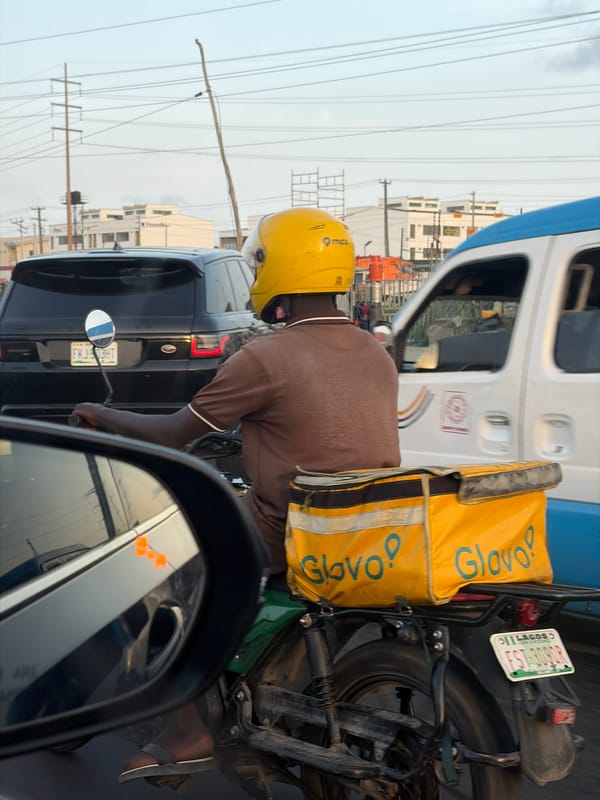 Glovo delivery driver spotted in traffic in Igboefon, Nigeria