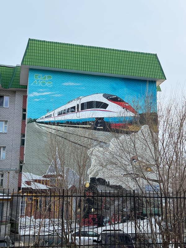 High-speed train mural spotted on Kazan building wall