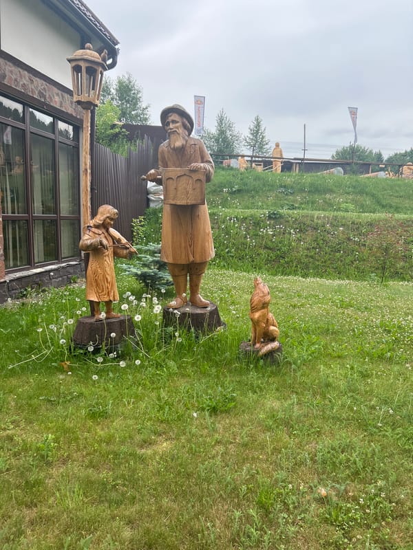 Outdoor wood sculpture park in Savvateevka, Russia