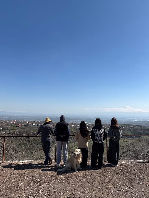 Group visits scenic overlook in Byurakan, Armenia
