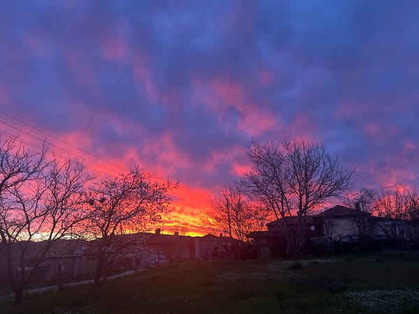 Vibrant sunset colors dramatic sky over Smyadovo Bulgaria