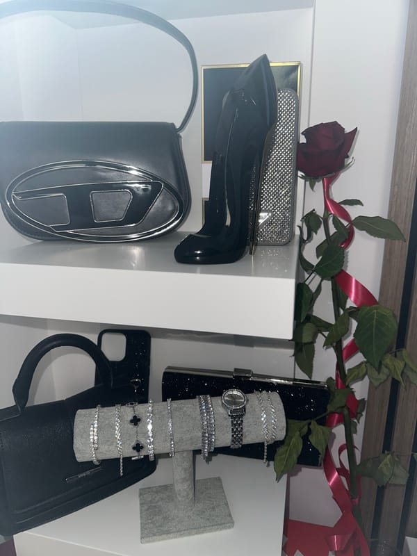 Luxury accessories displayed in organized retail arrangement