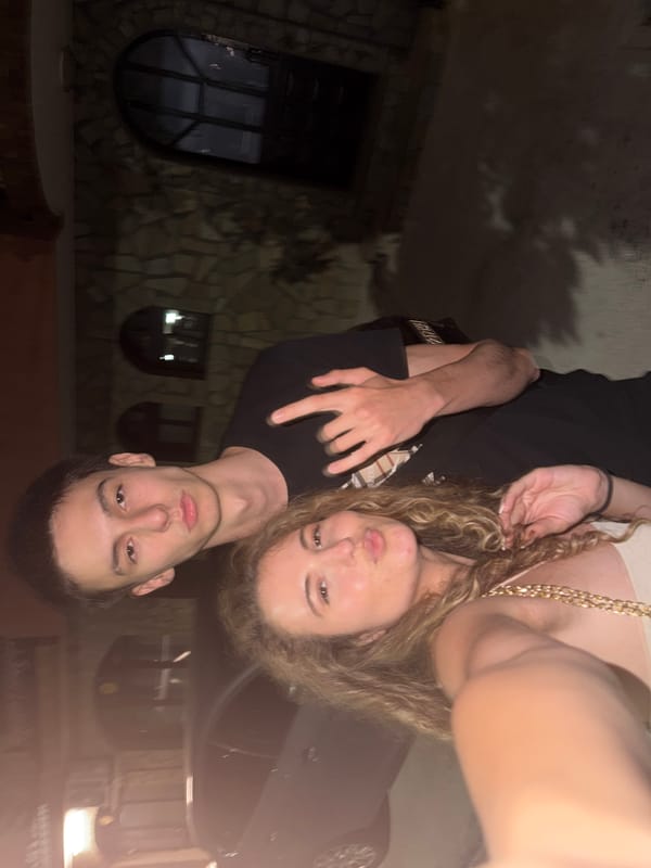 Two youths capture nighttime selfie in Lyubimets, Bulgaria