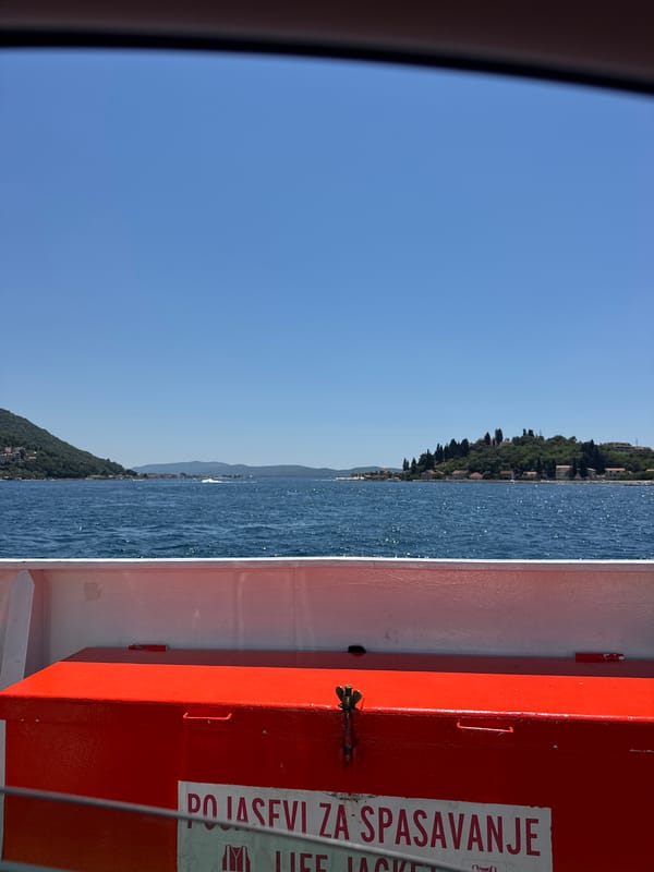 Ferry crossing along Montenegro's forested Adriatic coast
