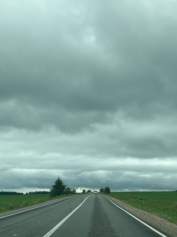 Overcast morning road conditions documented in Niva, Russia