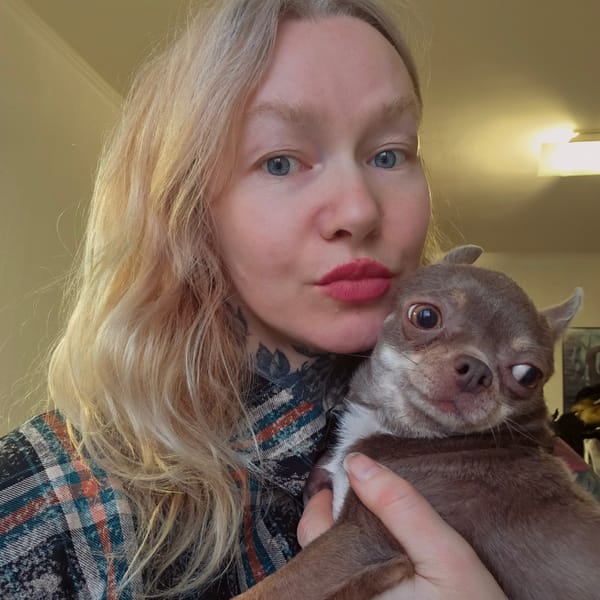Woman holds chihuahua indoors in Saint Petersburg