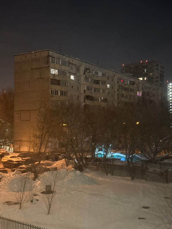 Winter night scene captured at Khimki apartment complex