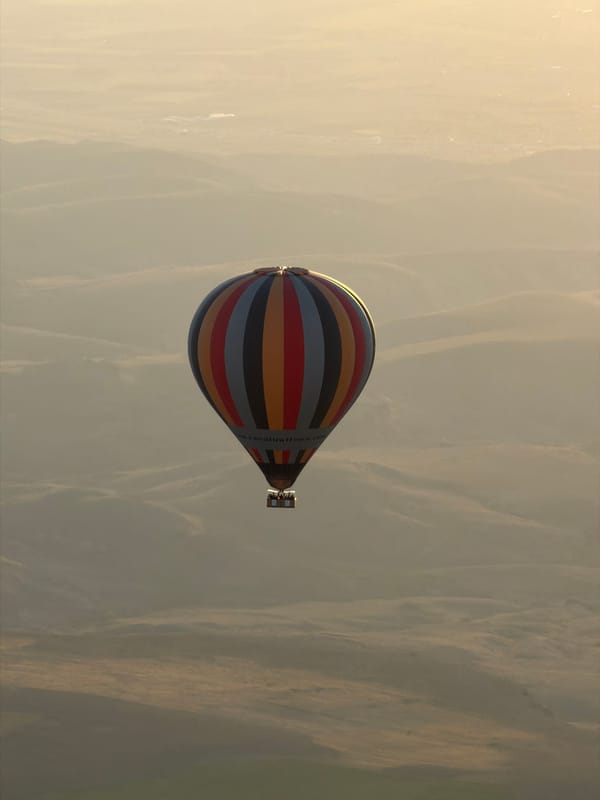 Hot air balloons captured at sunrise over Yeşilhisar Turkey