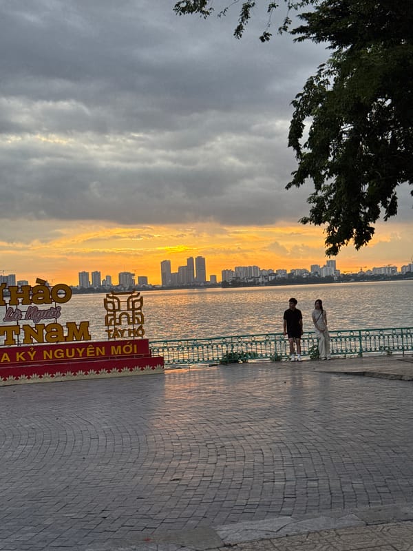 Golden hour settling over Hanoi's West Lake