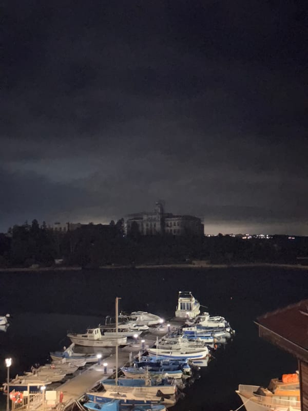 Evening scenes captured at illuminated Sozopol marina, Bulgaria