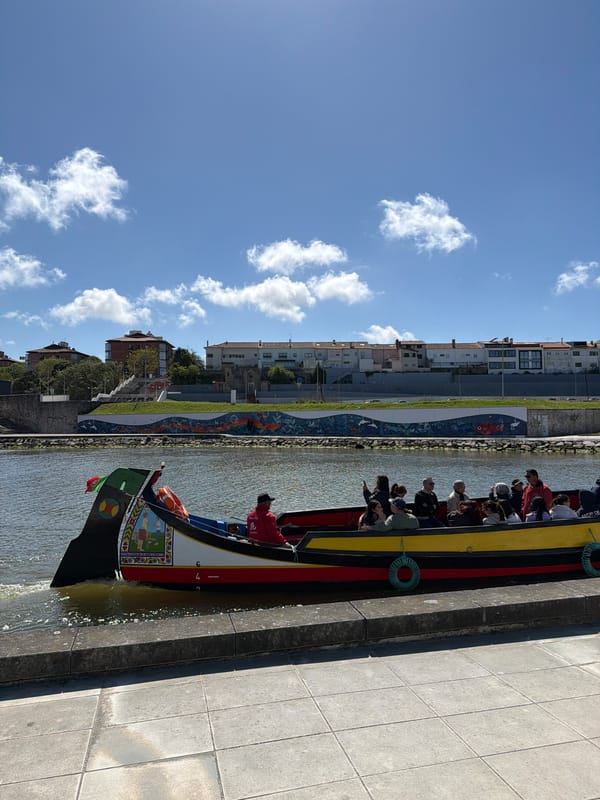 Tourists explore Aveiro's canals via traditional moliceiro boats