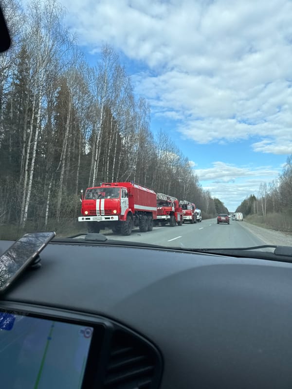 Fire truck convoy spotted on highway near Iiul'skoe, Russia