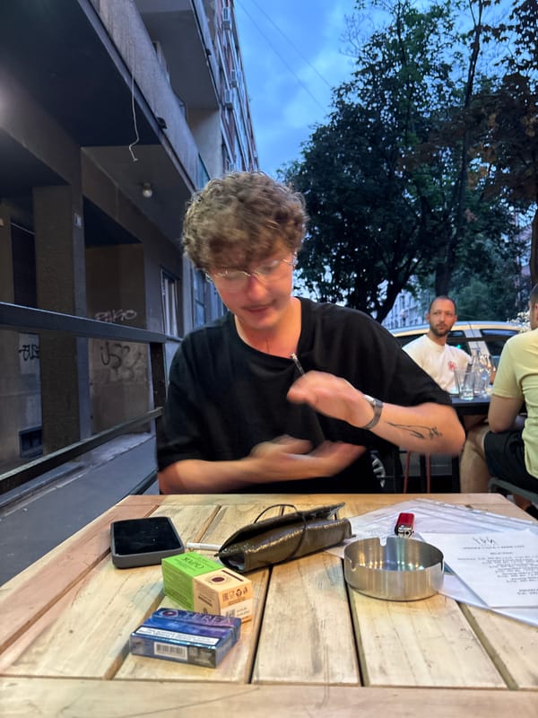 Summer evening drinks and street scenes in Belgrade at sunset