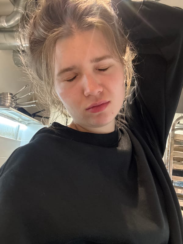 Kitchen scene with desserts and containers observed in Belgrade