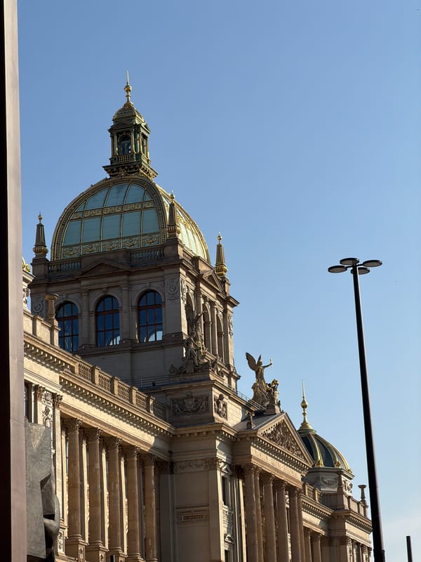 Prague's National Museum up close on a clear July afternoon