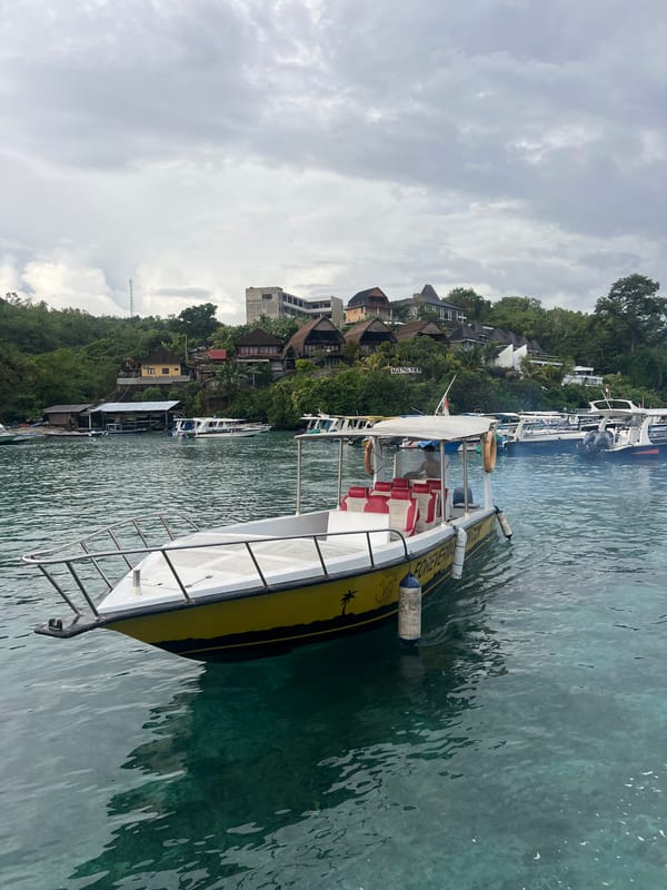 Evening harbor scene captured in Nusa Penida, Indonesia