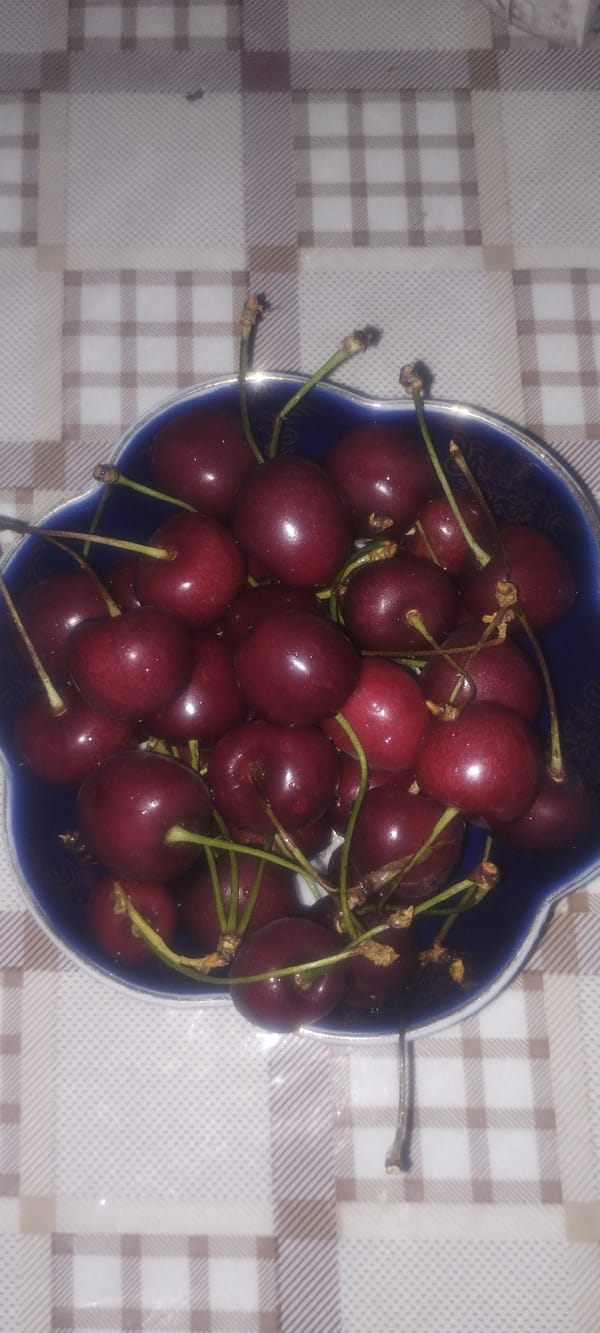 Cherries, snacks, and zucchini rolls in one food spread