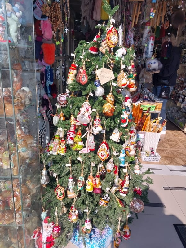 Tourist area activity documented through Christmas displays and selfies