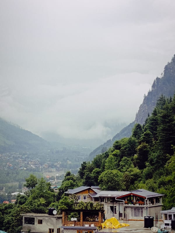 Monsoon clouds blanket Vashisht mountains in northern India