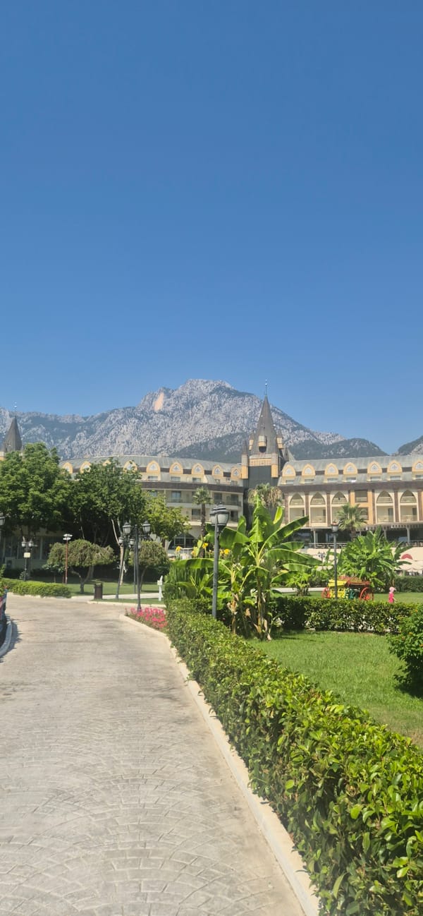 Kemer resort grounds on a sunny summer morning