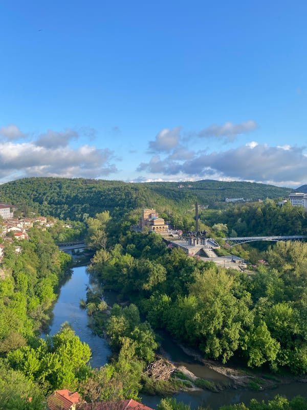 River valley town documented in aerial survey footage