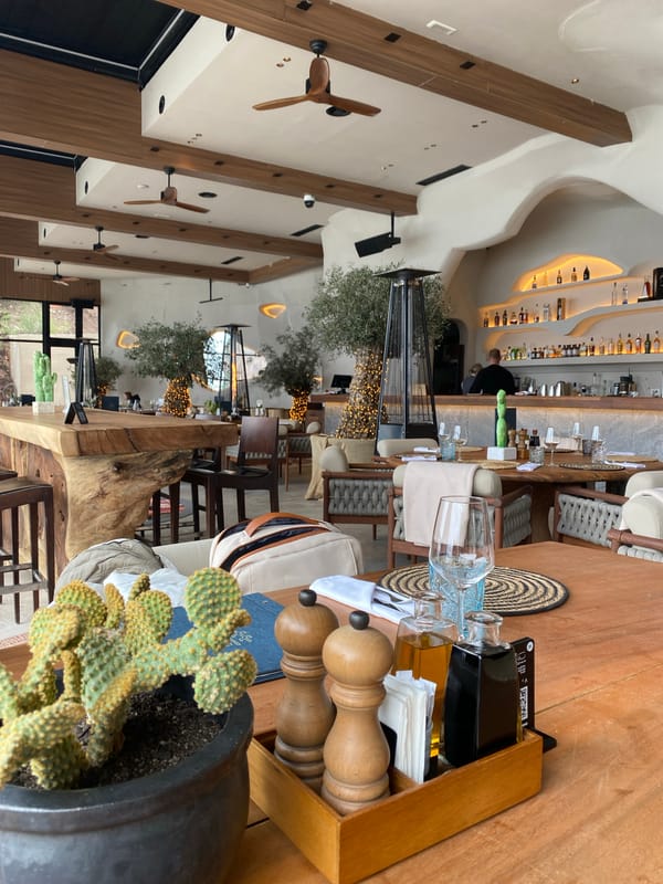 Restaurant interior documented in Sveti Stefan, Montenegro