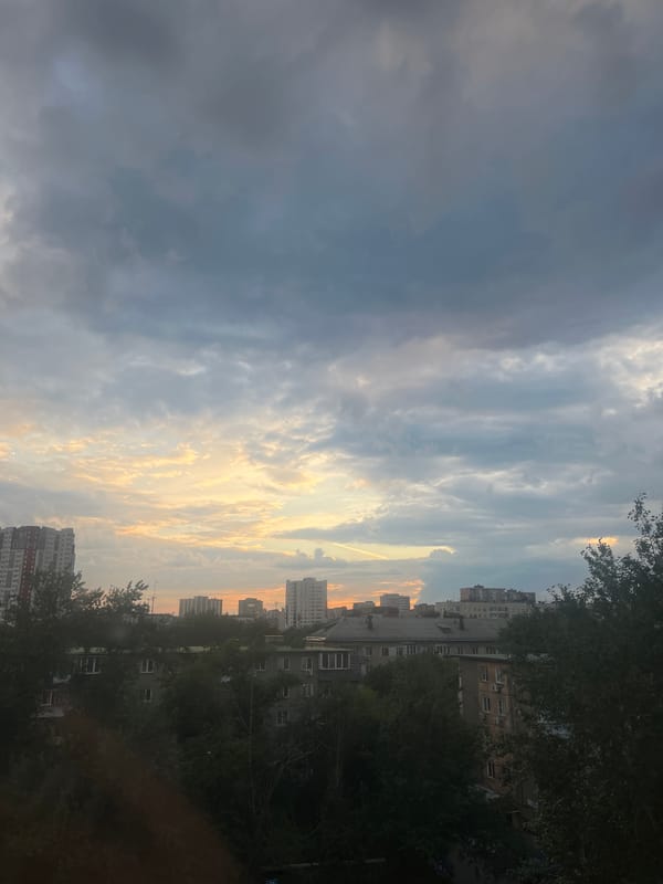 Quiet evening at home in Chelyabinsk, stormy sky outside