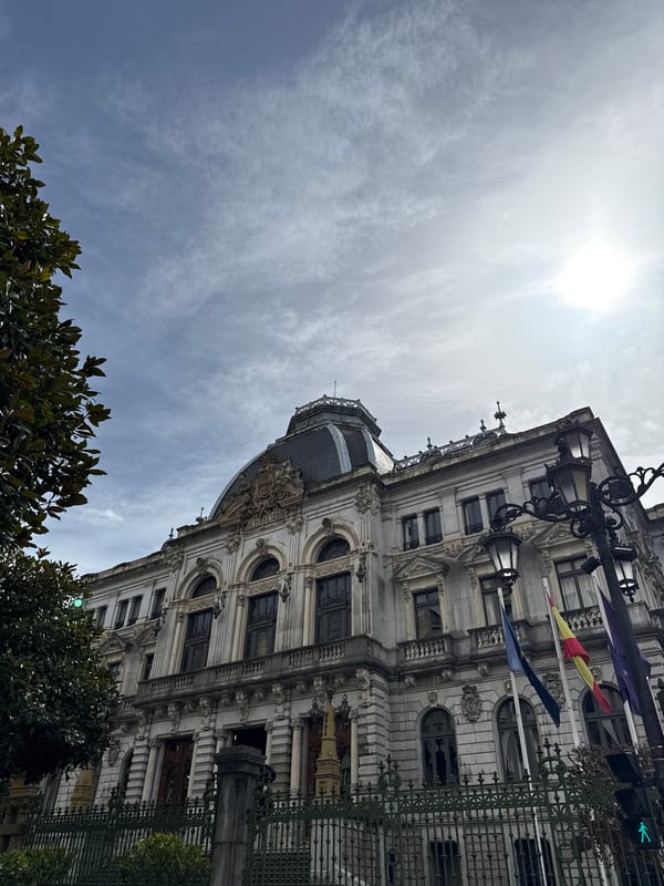 Witness documents buildings and courtyard in Oviedo, Spain