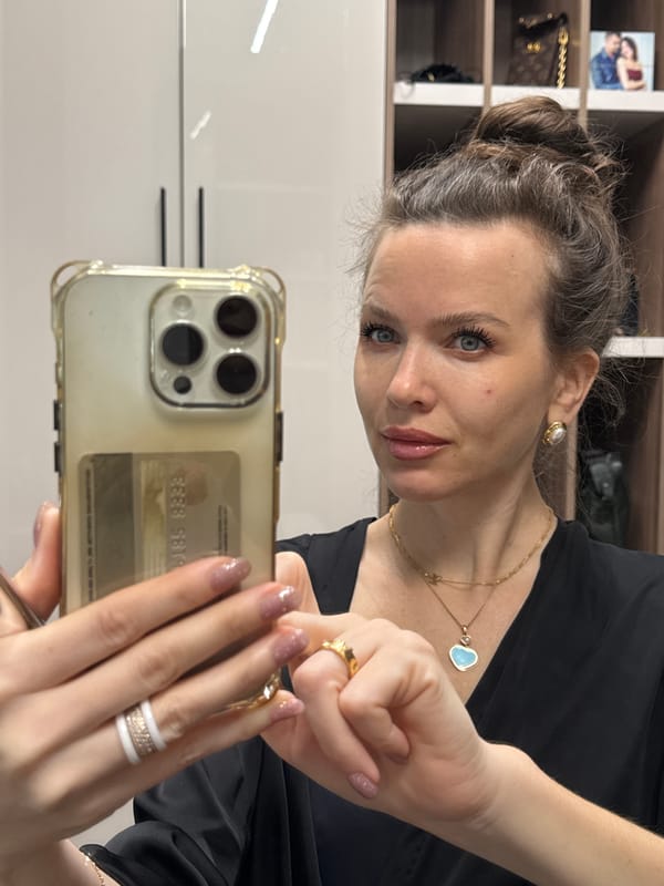 Woman takes selfie in Khimki, Russia