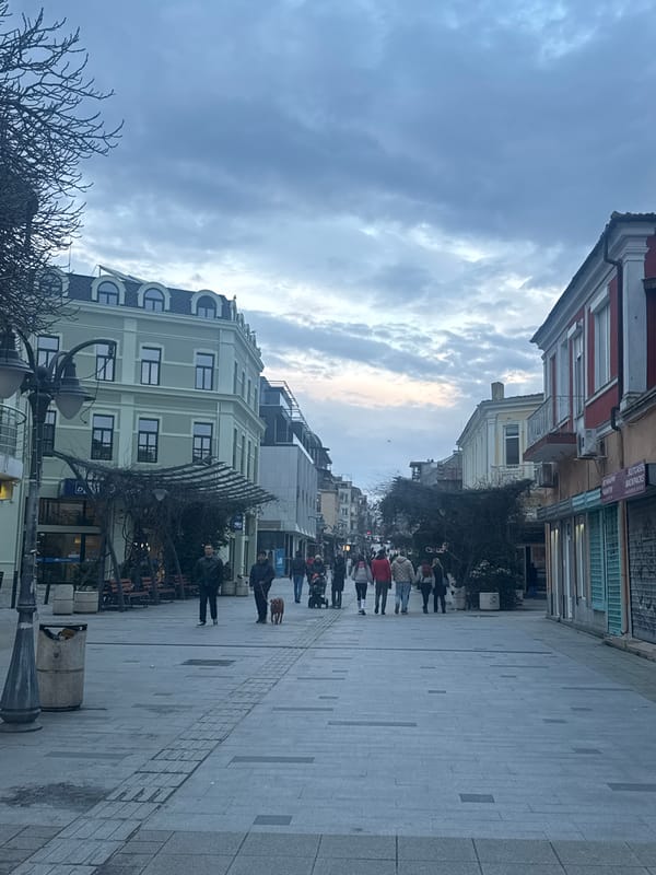 Street scenes captured throughout afternoon and evening in Burgas