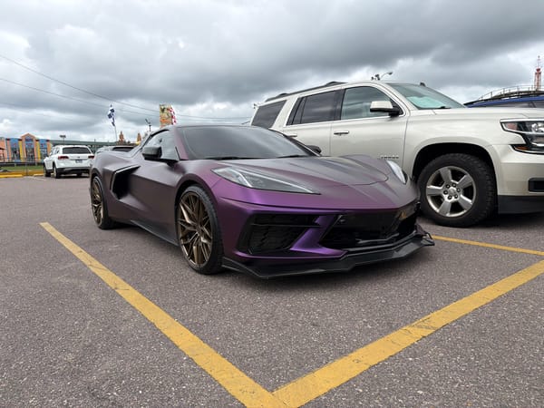 Matte purple Corvette C8 parked in Lake Delton lot