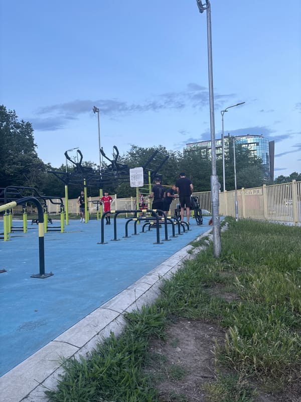 Evening fitness parks and sports courts documented across urban area