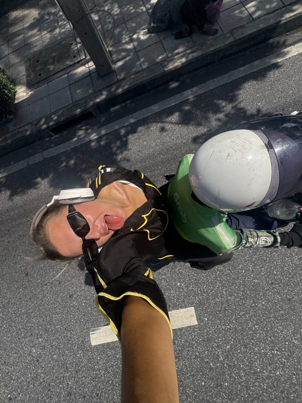 Motorcycle selfie moment on the streets of Bangkok
