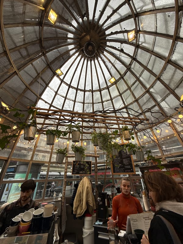 Rainy afternoon coffee break at historic Strasbourg café
