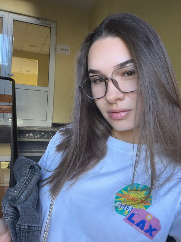 Woman takes selfie indoors in Sofia, Bulgaria
