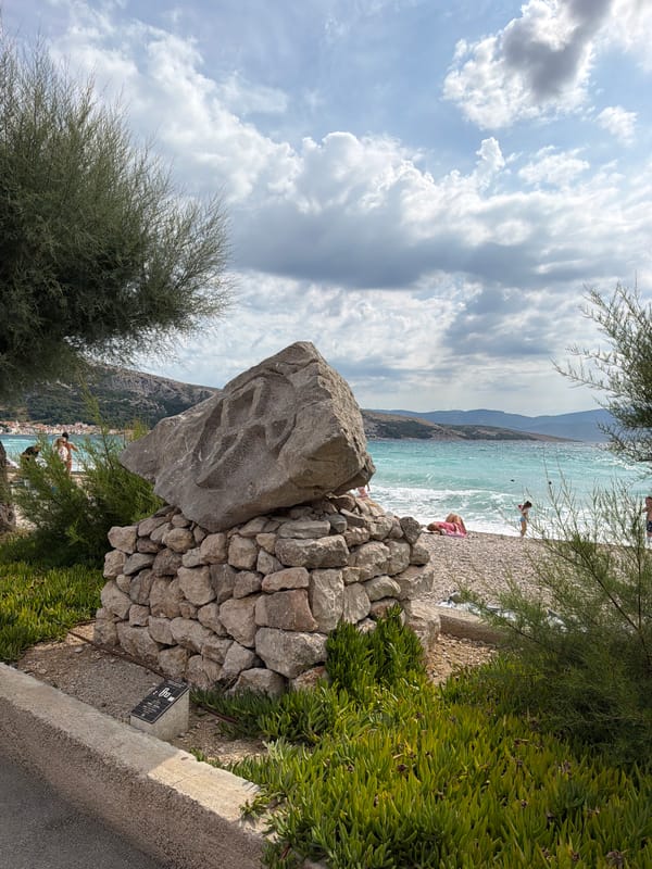 Cloudy morning on the pebble beach at Baška, Croatia