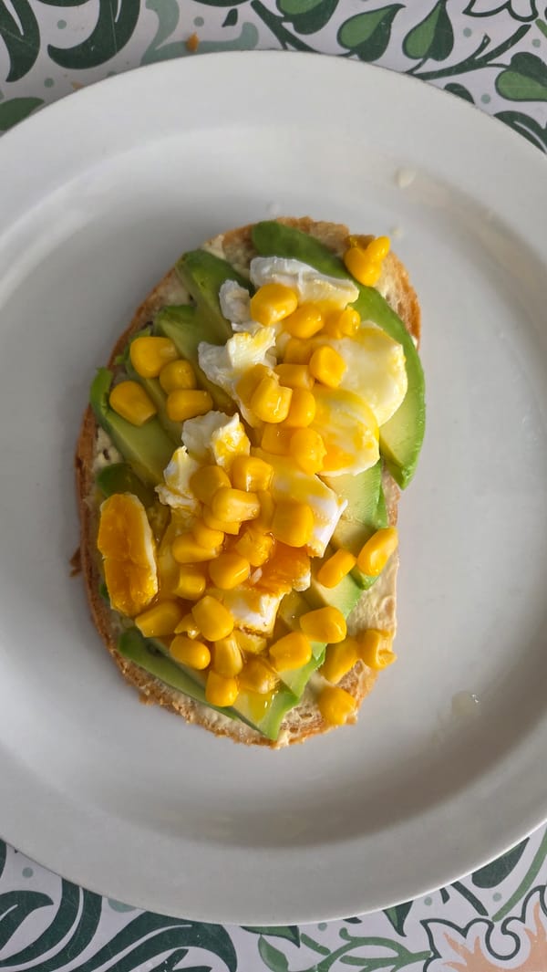 Avocado toast lunch and garden lilies in Tynset