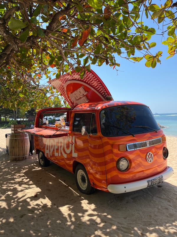 Aperol Spritz van mobile bar on Kuta Selatan beach