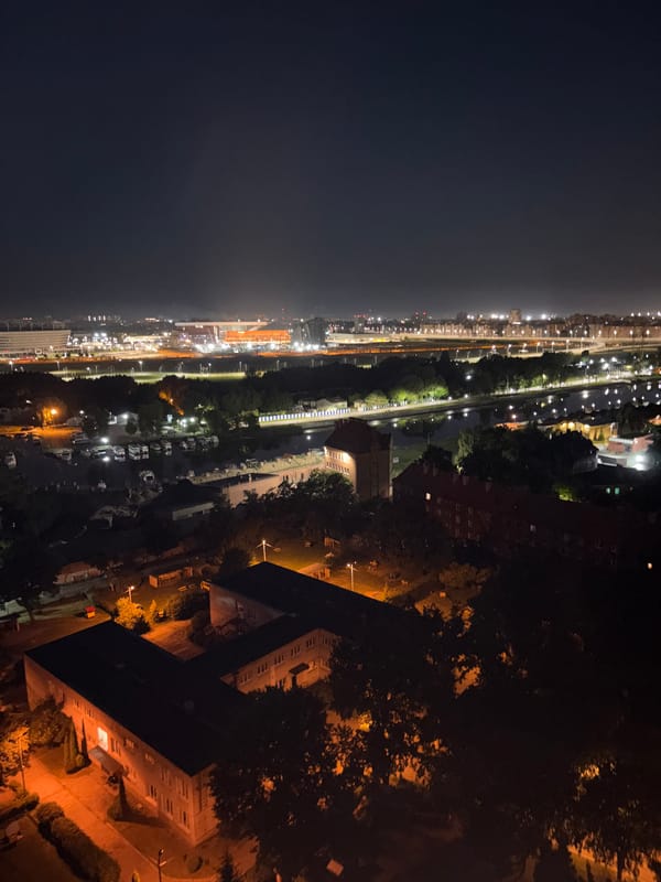 Nighttime aerials over Kaliningrad with a Joker painting appearance