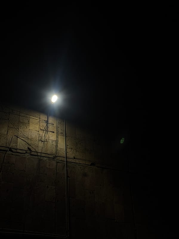 Nighttime street documentation captured in central Yerevan