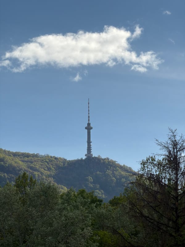 TV Tower photographed against cloudy sky in Sofia