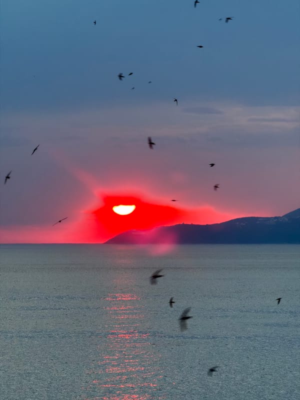 Sunset to dusk along the Adriatic at Petrovac, Montenegro
