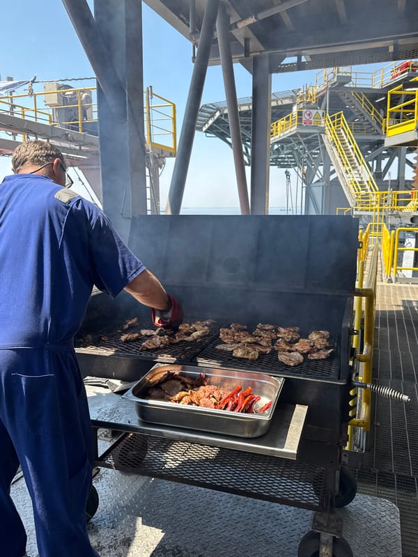 Offshore platform barbecue in the Adriatic, midsummer morning
